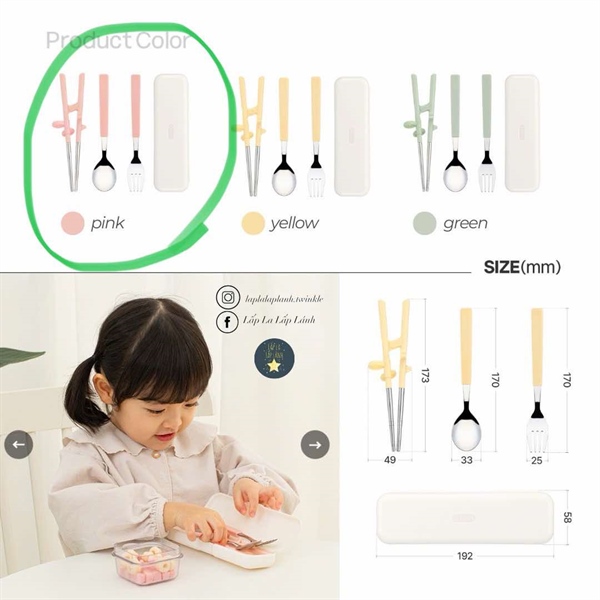 Edison Set muỗng nĩa đũa hồng kèm hộp đựng