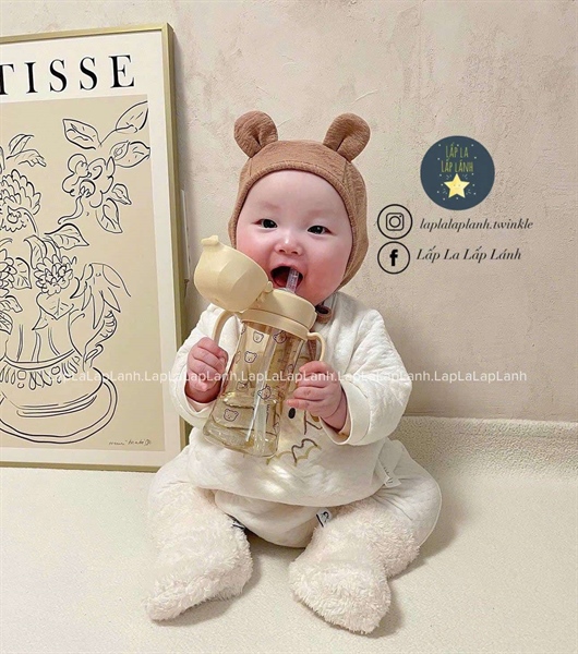 Grosmimi Bình nước 300mL Gấu nắp beige