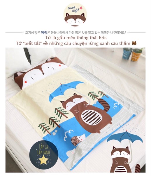 Beautehouse Set Ngủ Gấu Mèo Eric Chăn Mỏng