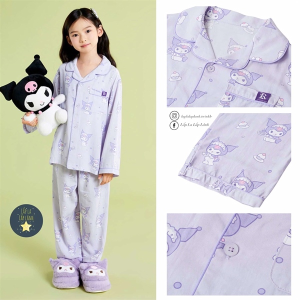 Spaokids Set pyjama Kuromi dài tay cổ V size 140