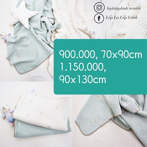 Naturestitch Chăn Vải Trăng Sao Nền Xanh Lá Viền Thêu 70x90cm