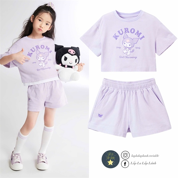 Spaokids Đồ bộ Kuromi cotton ngắn tay size 130