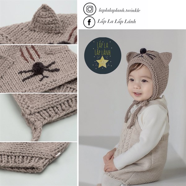 Happy Prince Nón len dây buộc mặt Mèo Xám