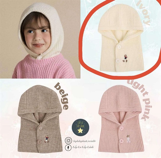 Shoopenkids Nón len che tai màu Ivory