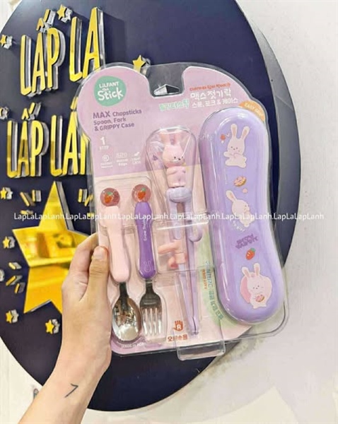 Lilfant Set muỗng nĩa đũa kèm hộp Thỏ hồng