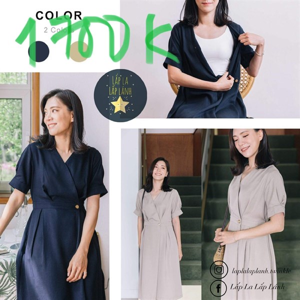 Konny Đầm bỉm sữa đan chéo nút eo Beige