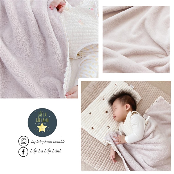 Hellomininmine Chăn lông Xám viền ren