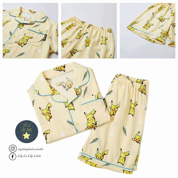 Spaokids Set pyjama SPPPF25KU4 Pikachu vàng ngắn tay cổ V size 140