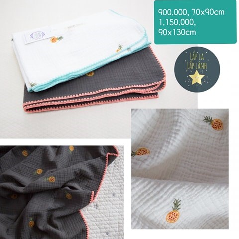 Naturestitch Chăn Quả Dứa Nền Trắng Viền Xanh 70x90cm