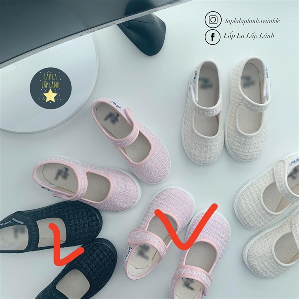 Petitshoes Giày đen vải tweed size 150