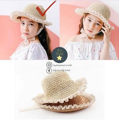 Chennybongbong Nón cói viền ren màu nhạt