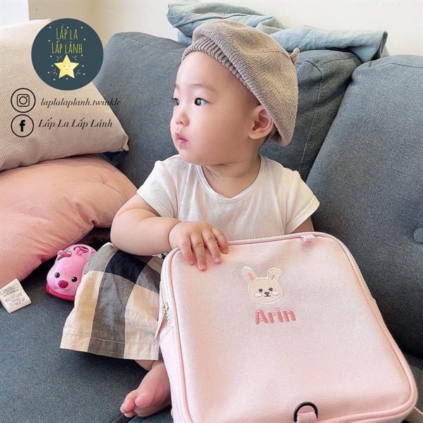 Bongbongmonster Balo size NHỎ thêu tên + họa tiết TO hồng