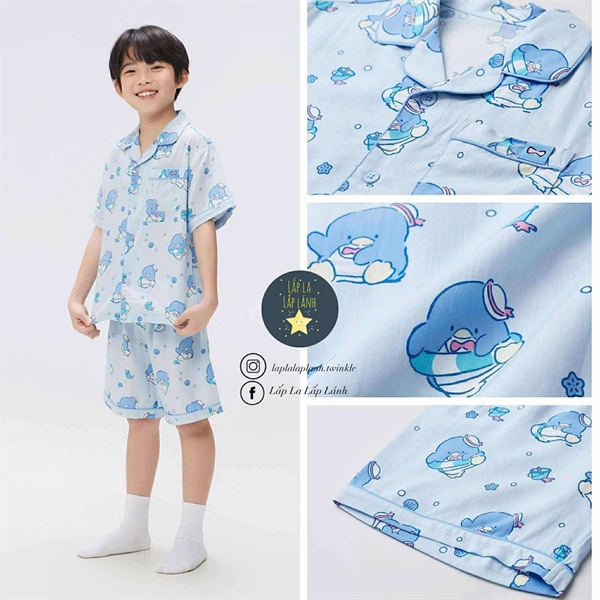 Spaokids Set pyjama SPPPF25KU1 Cánh cụt Blue ngắn tay cổ V size 120
