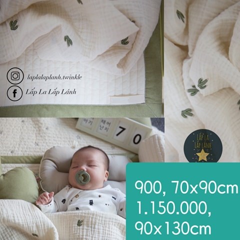 Naturestitch Chăn Vải Họa Tiết Xương Rồng Xanh Nền Trắng 70x90cm