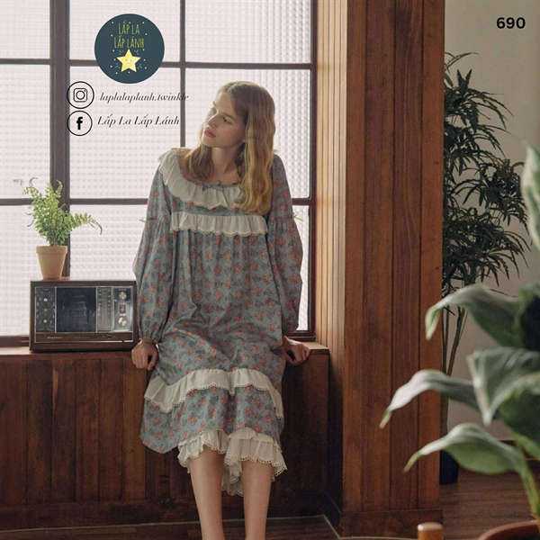 Ullala Đầm ngủ xanh nhạt có họa tiết