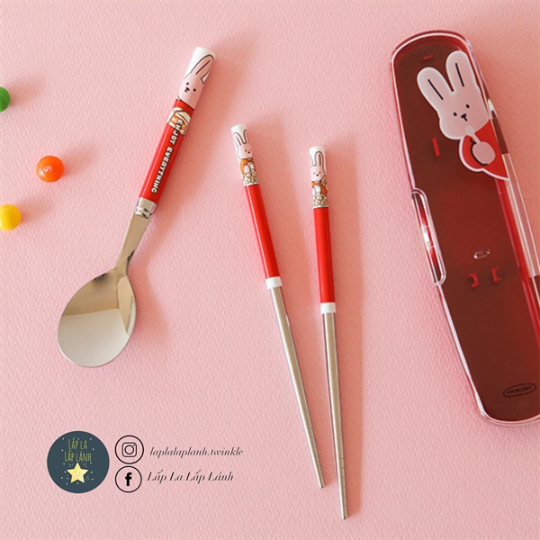 Dailylike Set muỗng đũa Thỏ hồng