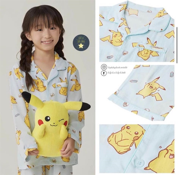 Spaokids Set pyjama Pikachu dài tay size 140
