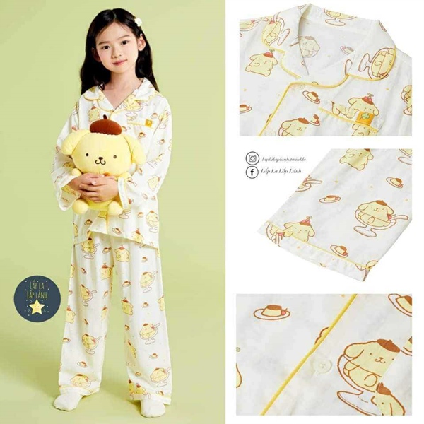 Spaokids Set pyjama Pompompurin dài tay cổ V size 120