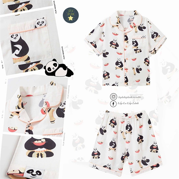Spaokids Set pyjama Gấu Panda ngắn tay size 120