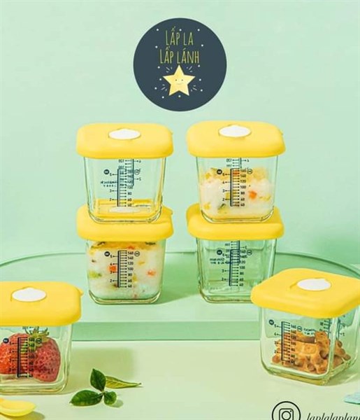 Glasslock Set 4 hũ thủy tinh vuông nắp vàng 270ml