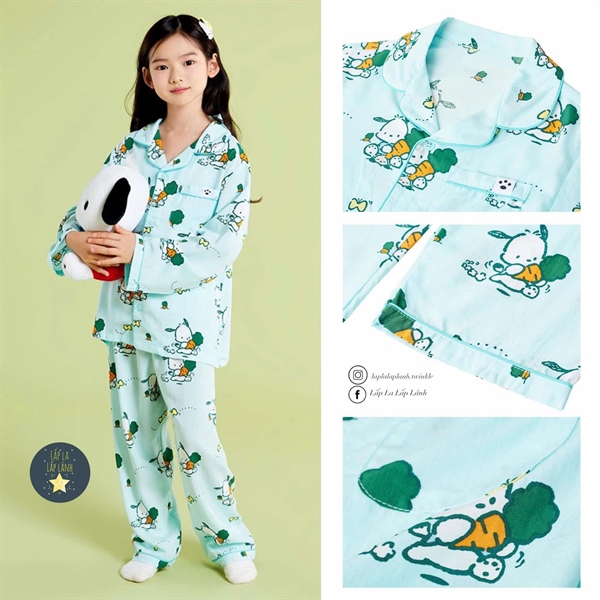 Spaokids Set pyjama Pochacco dài tay cổ V size 140