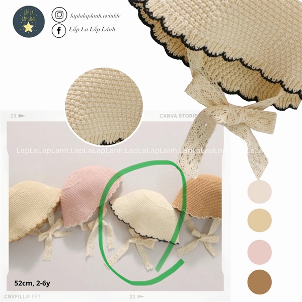 Rangubebe Nón cói cột nơ Beige
