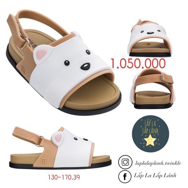 Minimelissa Sandals Gấu Trắng quai Nâu size 150
